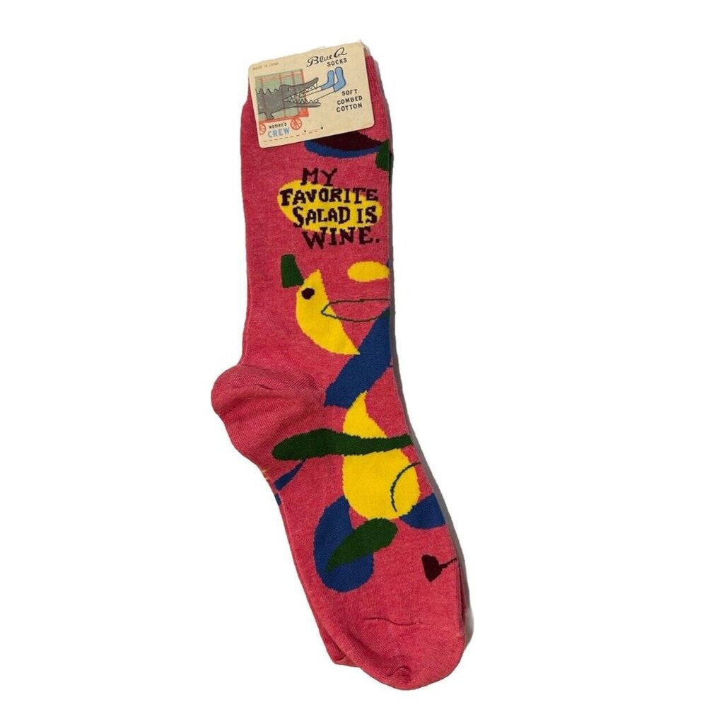 BlueQ Socks “My Favorite Salad Is Wine” Size 5-10 Women’s Funny Crew Pink